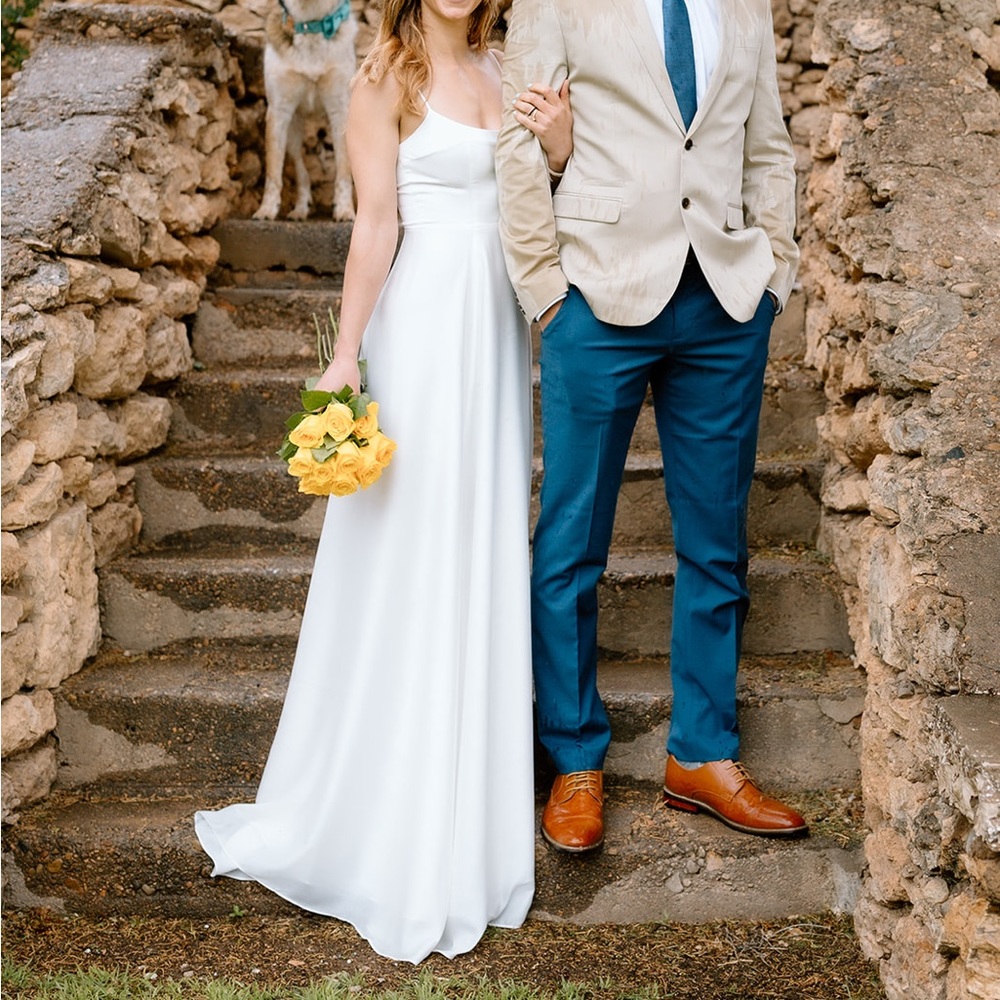 Simple silk white floor length wedding / elopement dress
